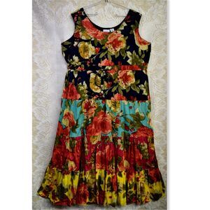 Only Necessities Womens Sz Large Patchwork Tiered Floral Cotton Dress Cottage